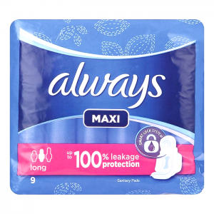 always maxi long 9 pads  up to 100% leakage protection